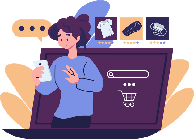 Woman shopping through ecommerce platform  Illustration