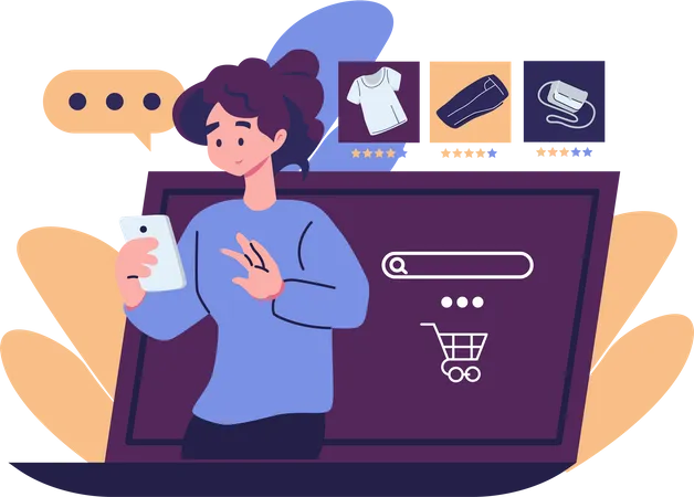 Woman shopping through ecommerce platform  Illustration