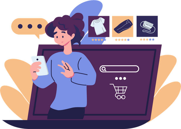 Woman shopping through ecommerce platform  Illustration