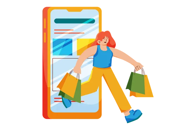 Woman shopping using mobile app  Illustration