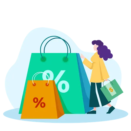 Woman Shopping with Bag  Illustration