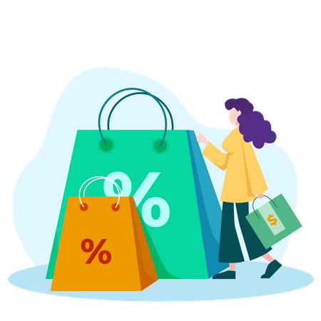 Woman Shopping with Bag  Illustration