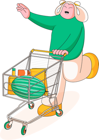 Woman shopping with basket Illustration