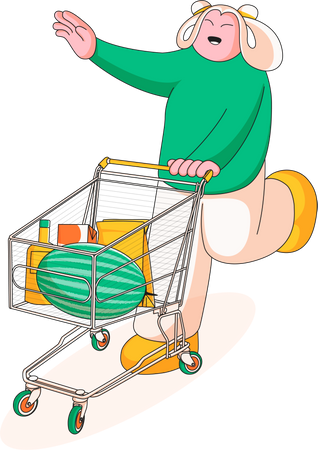 Woman shopping with basket  Illustration