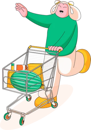 Woman shopping with basket  Illustration