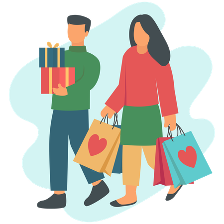 Woman Shopping with her Love  Illustration