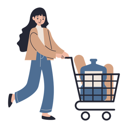 Woman shopping with trolley  Illustration