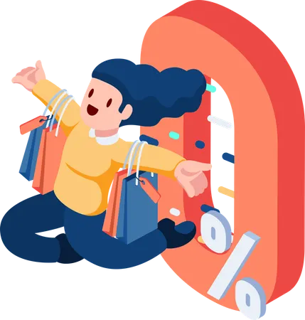 Woman Shopping with Zero Percent Interest  Illustration