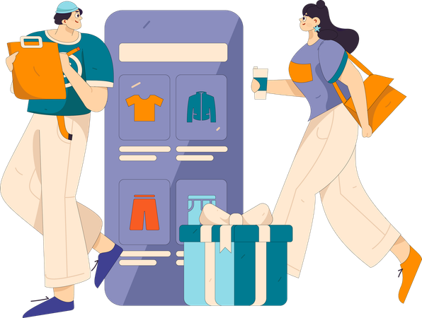 Woman shops from shopping application  Illustration