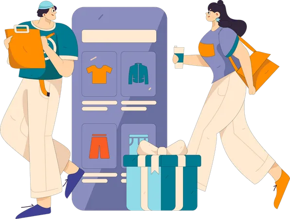 Woman shops from shopping application  Illustration