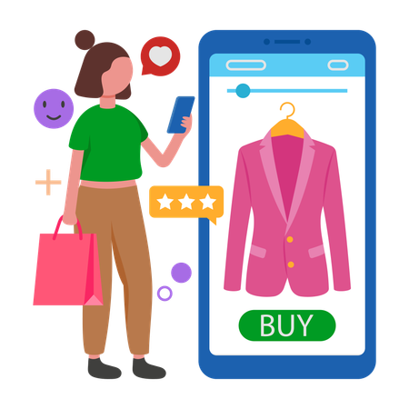 Woman shops from User Friendly App  Illustration