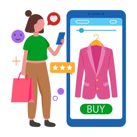 Woman shops from User Friendly App  Illustration