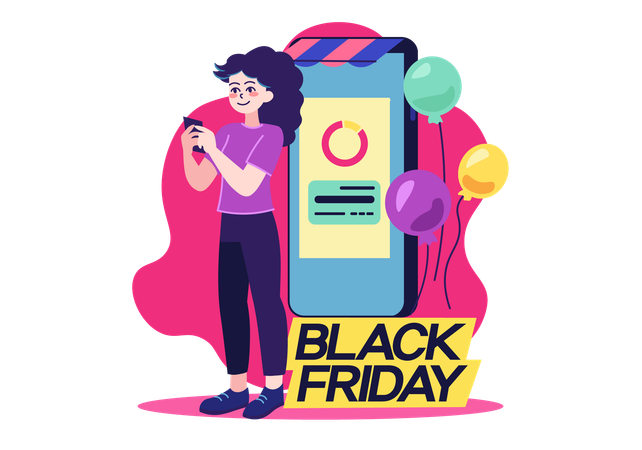 Woman shops on black friday  Illustration