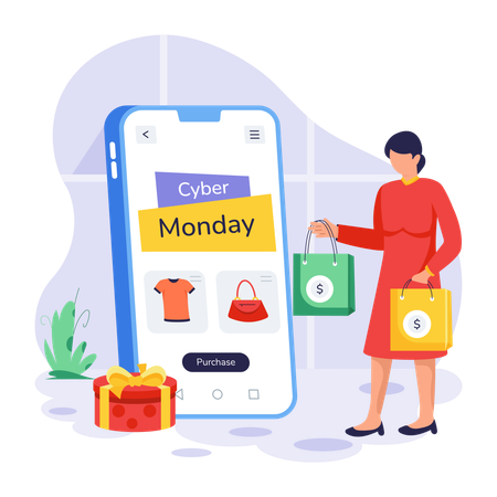 Woman shops on cyber Monday  Illustration