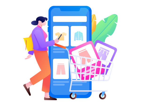 Woman shops online from website  Illustration