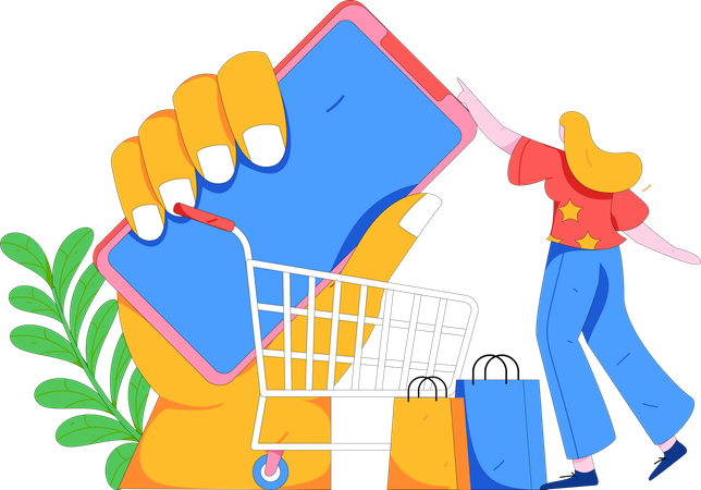 Woman shops online products from website  Illustration