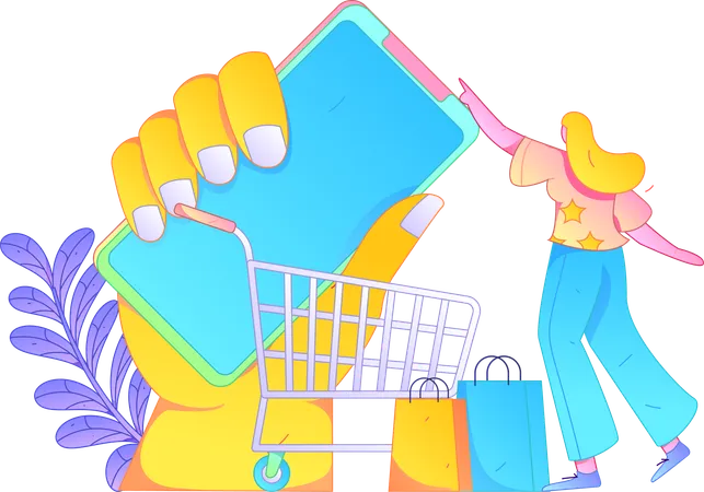 Woman shops online products from website  Illustration