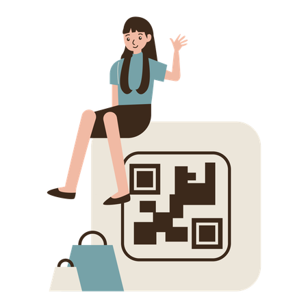 Woman shops through Barcode Label  Illustration