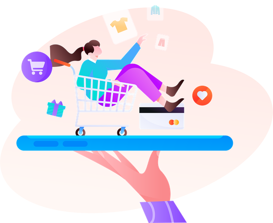 Woman shops through shopping website  Illustration