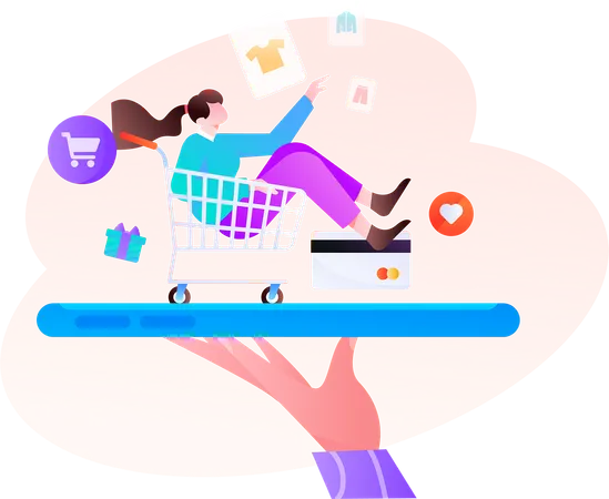 Woman shops through shopping website  Illustration