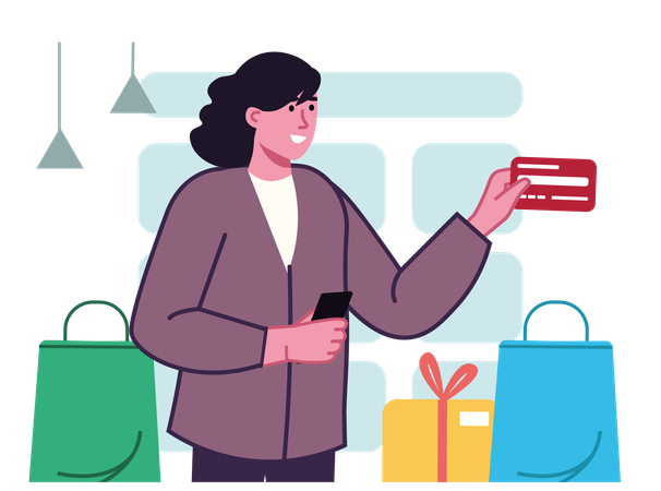 Woman shops using card payment  Illustration