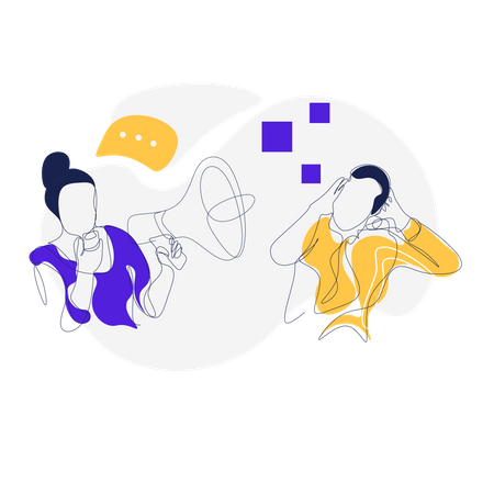 Woman shouting Referral program on megaphone  Illustration
