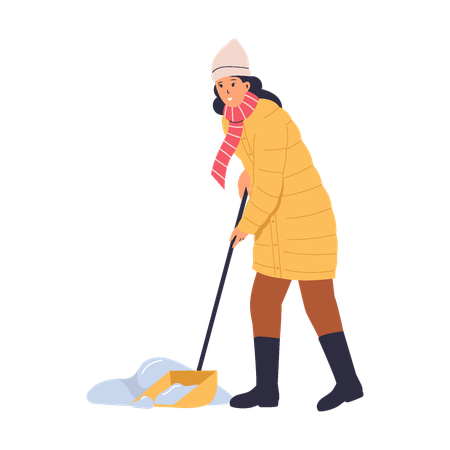 Woman Shoveling Snow  Illustration