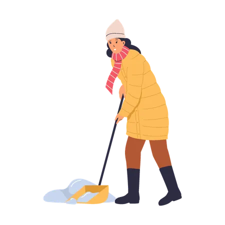 Woman Shoveling Snow  Illustration