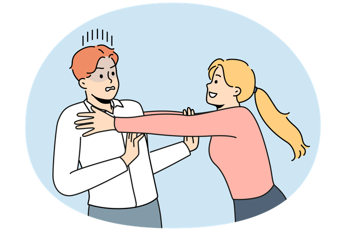 Woman show affection to frustrated man  Illustration