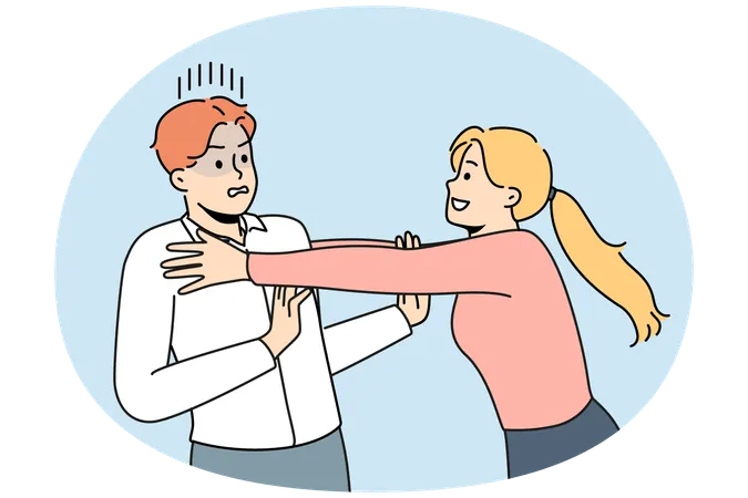 Woman show affection to frustrated man  Illustration