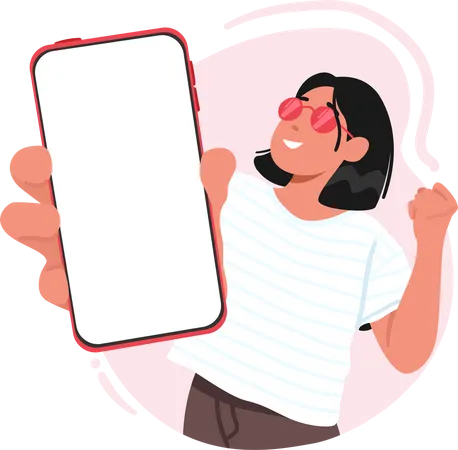 Woman Show Empty Smartphone Screen and Yes Gesture  Illustration