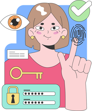 Woman showcasing advanced biometric verification  Illustration