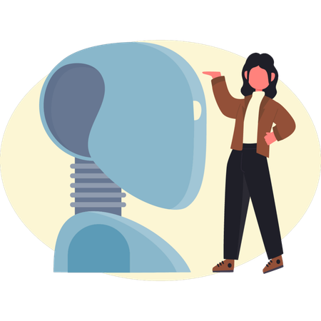 Woman showing AI robot  Illustration