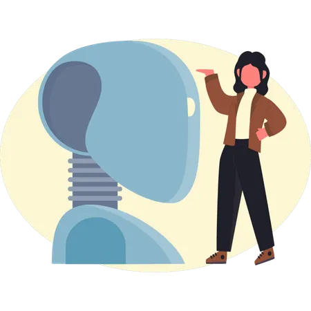 Woman showing AI robot  Illustration