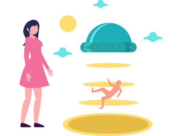 Woman showing alien abduction  Illustration