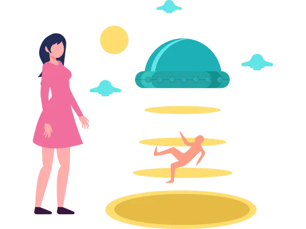 Woman showing alien abduction  Illustration
