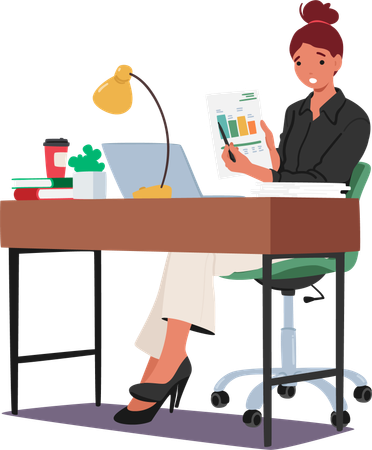 Woman showing analysis report  Illustration