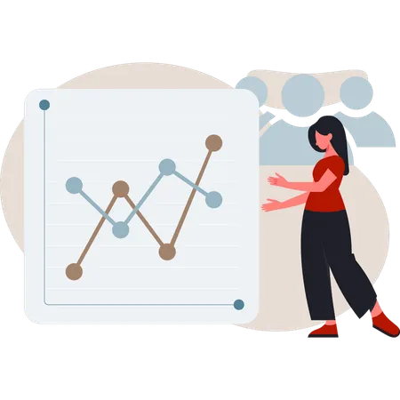 Woman showing analytics graph  Illustration