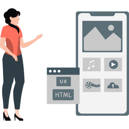 Woman showing application development  Illustration