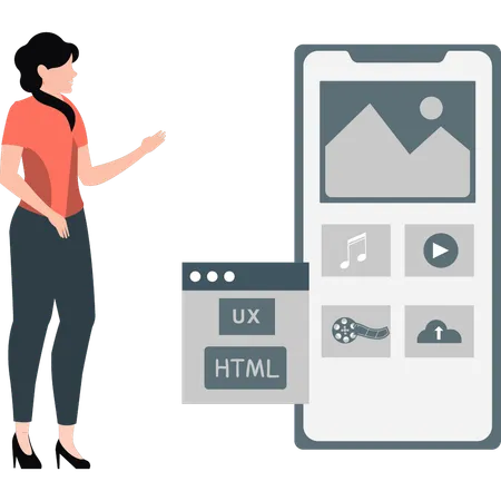 Woman showing application development  Illustration