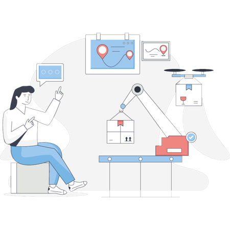 Woman  showing automated logistics  Illustration