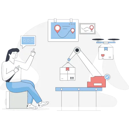 Woman  showing automated logistics  Illustration