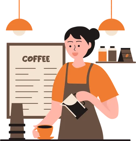 Woman showing barista skills  Illustration