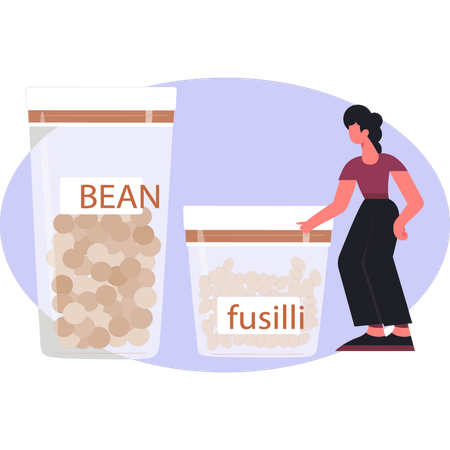 Woman  showing bean bottle  Illustration