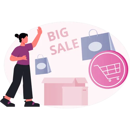 Woman showing black friday sale event  Illustration