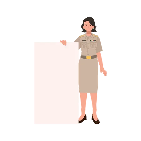 Woman showing blank board placard  Illustration