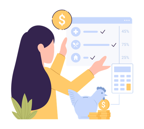 Woman showing budget calculation  Illustration