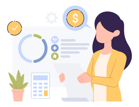 Woman showing budget report  Illustration