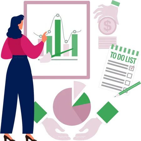 Woman showing business growth graph  Illustration