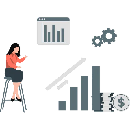 Woman showing business profit graph  Illustration